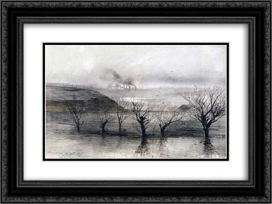 Landscape. The village of Volyn 24x18 Black Ornate Wood Framed Art Print Poster with Double Matting by Savrasov, Aleksey