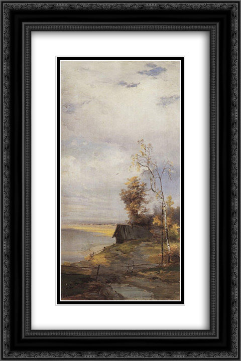 Landscape with a house 16x24 Black Ornate Wood Framed Art Print Poster with Double Matting by Savrasov, Aleksey