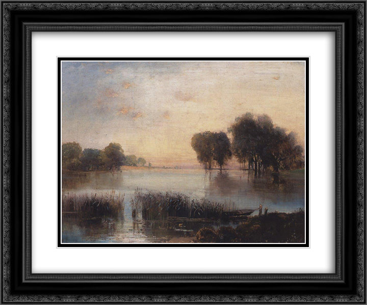 Landscape with a River 24x20 Black Ornate Wood Framed Art Print Poster with Double Matting by Savrasov, Aleksey