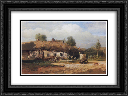 Landscape with hut 24x18 Black Ornate Wood Framed Art Print Poster with Double Matting by Savrasov, Aleksey