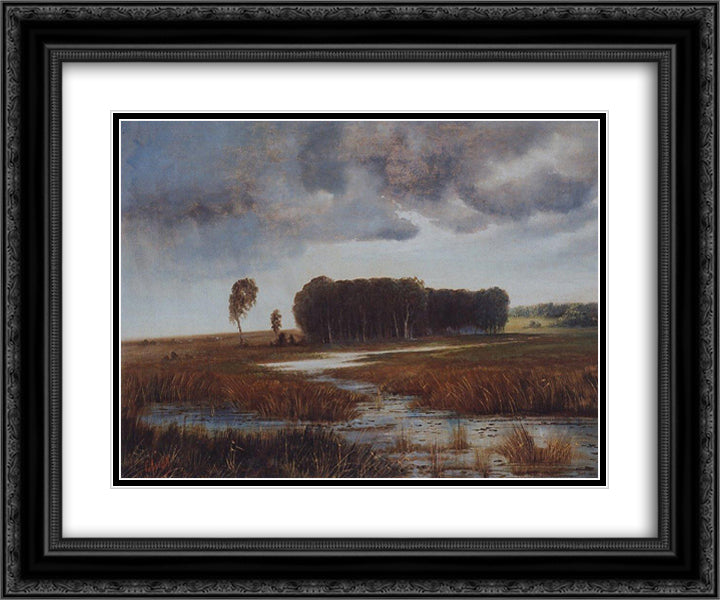 Landscape with marsh and wooded islands 24x20 Black Ornate Wood Framed Art Print Poster with Double Matting by Savrasov, Aleksey