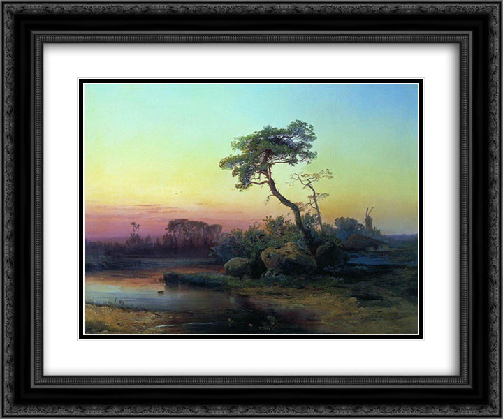 Landscape with pine 24x20 Black Ornate Wood Framed Art Print Poster with Double Matting by Savrasov, Aleksey