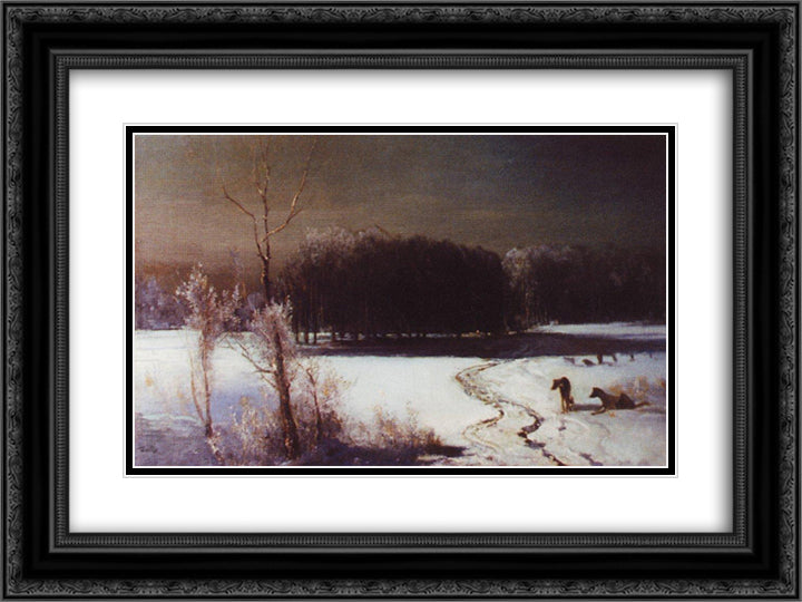 Landscape with wolves 24x18 Black Ornate Wood Framed Art Print Poster with Double Matting by Savrasov, Aleksey