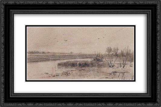 Marshy river 24x16 Black Ornate Wood Framed Art Print Poster with Double Matting by Savrasov, Aleksey