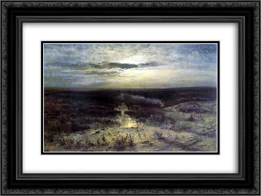 Moonlit night. Marsh 24x18 Black Ornate Wood Framed Art Print Poster with Double Matting by Savrasov, Aleksey