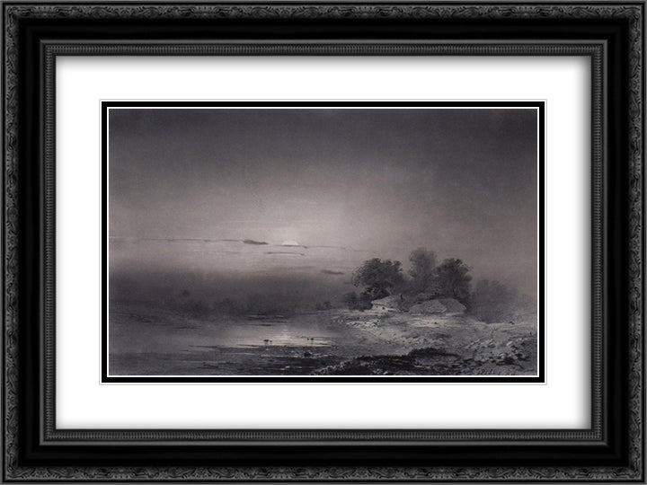 Moonlit Night 24x18 Black Ornate Wood Framed Art Print Poster with Double Matting by Savrasov, Aleksey