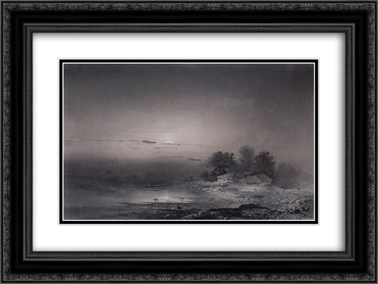 Moonlit Night 24x18 Black Ornate Wood Framed Art Print Poster with Double Matting by Savrasov, Aleksey