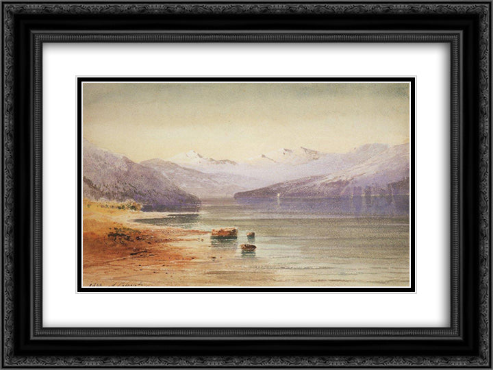 Mountain Lake. Switzerland 24x18 Black Ornate Wood Framed Art Print Poster with Double Matting by Savrasov, Aleksey