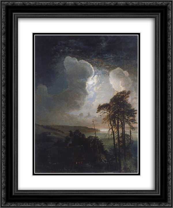 Night on the Sparrow Hills 20x24 Black Ornate Wood Framed Art Print Poster with Double Matting by Savrasov, Aleksey