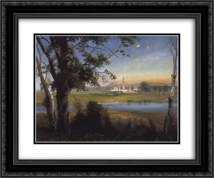 Novodevichy Convent 24x20 Black Ornate Wood Framed Art Print Poster with Double Matting by Savrasov, Aleksey