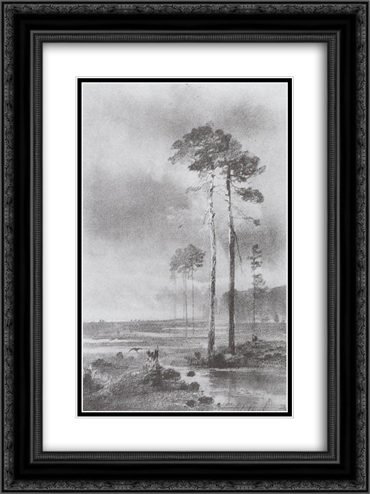 Pine in marsh 18x24 Black Ornate Wood Framed Art Print Poster with Double Matting by Savrasov, Aleksey