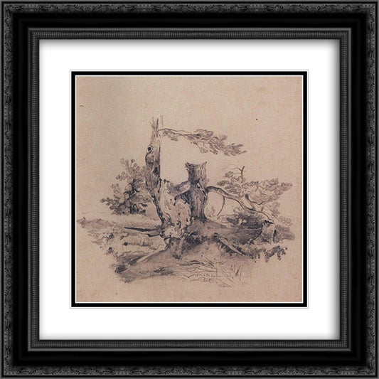 Pines, adjacent to the root of the barrel 20x20 Black Ornate Wood Framed Art Print Poster with Double Matting by Savrasov, Aleksey