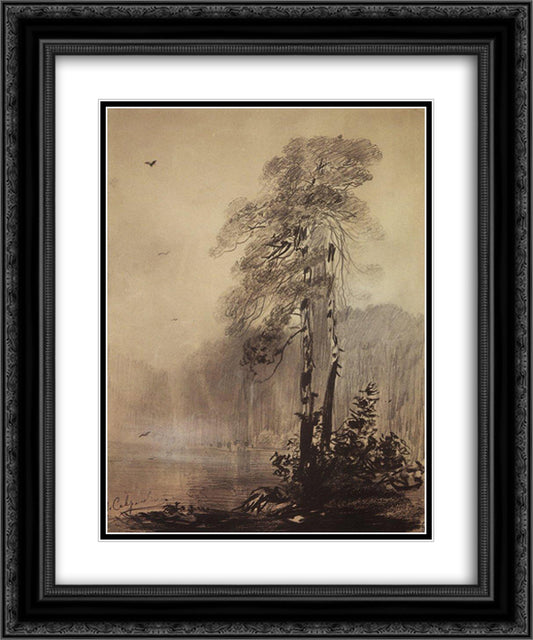 Pines on the shores of Lake 20x24 Black Ornate Wood Framed Art Print Poster with Double Matting by Savrasov, Aleksey