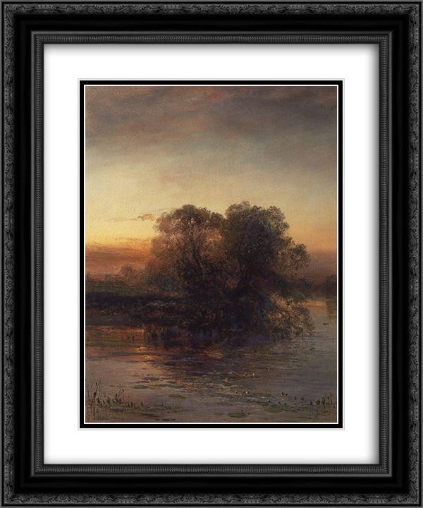 Pond at dusk 20x24 Black Ornate Wood Framed Art Print Poster with Double Matting by Savrasov, Aleksey