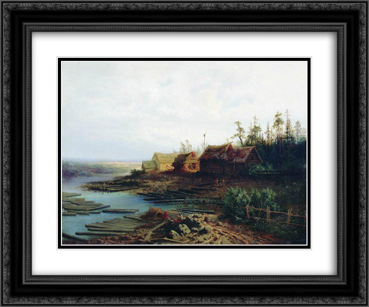 Rafts 24x20 Black Ornate Wood Framed Art Print Poster with Double Matting by Savrasov, Aleksey