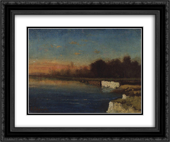 Riverbank of Velunia 24x20 Black Ornate Wood Framed Art Print Poster with Double Matting by Savrasov, Aleksey