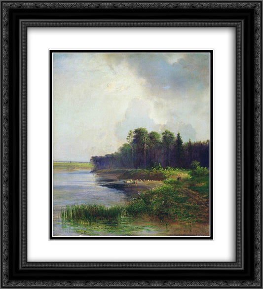 Riverside 20x22 Black Ornate Wood Framed Art Print Poster with Double Matting by Savrasov, Aleksey