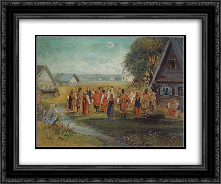 Round dance in the village 24x20 Black Ornate Wood Framed Art Print Poster with Double Matting by Savrasov, Aleksey