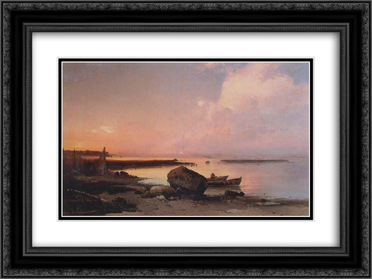 Sea shore in the vicinity Oranienbaum 24x18 Black Ornate Wood Framed Art Print Poster with Double Matting by Savrasov, Aleksey