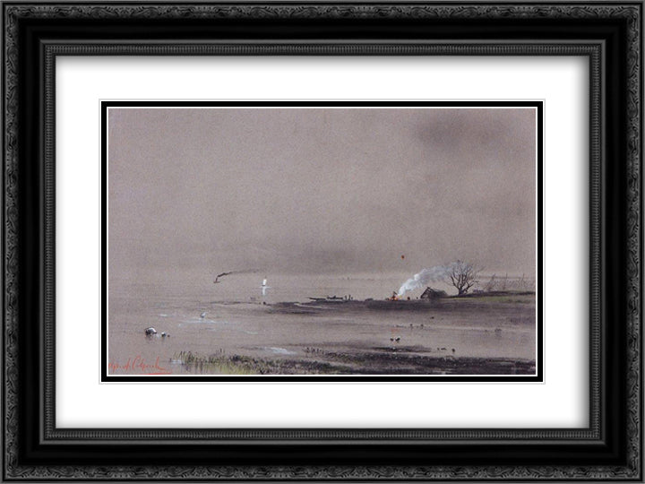 Spassky backwater on the Volga 24x18 Black Ornate Wood Framed Art Print Poster with Double Matting by Savrasov, Aleksey