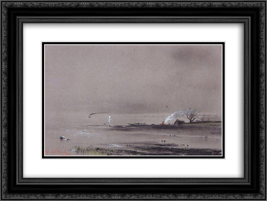 Spassky backwater on the Volga 24x18 Black Ornate Wood Framed Art Print Poster with Double Matting by Savrasov, Aleksey