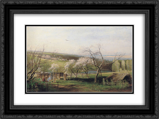 Spring, Village View 24x18 Black Ornate Wood Framed Art Print Poster with Double Matting by Savrasov, Aleksey