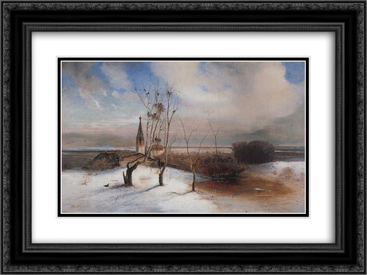 Spring. The Rooks Have Arrived. 24x18 Black Ornate Wood Framed Art Print Poster with Double Matting by Savrasov, Aleksey