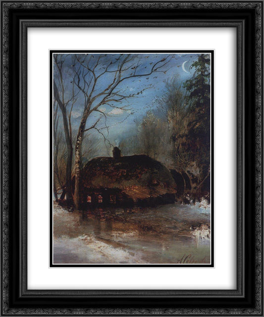 Spring landscape with cottage 20x24 Black Ornate Wood Framed Art Print Poster with Double Matting by Savrasov, Aleksey