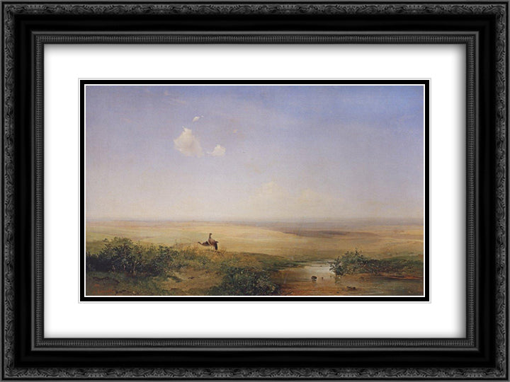 Steppe day 24x18 Black Ornate Wood Framed Art Print Poster with Double Matting by Savrasov, Aleksey