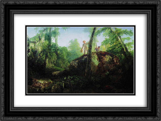 Stone in the forest near the spill 24x18 Black Ornate Wood Framed Art Print Poster with Double Matting by Savrasov, Aleksey