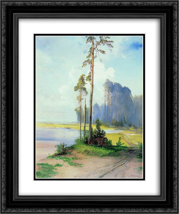 Summer landscape. Pines 20x24 Black Ornate Wood Framed Art Print Poster with Double Matting by Savrasov, Aleksey