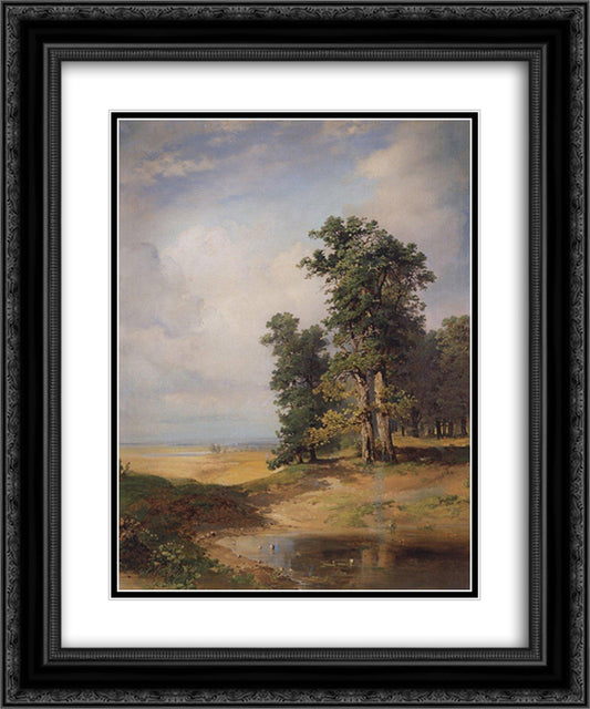 Summer landscape with oaks 20x24 Black Ornate Wood Framed Art Print Poster with Double Matting by Savrasov, Aleksey