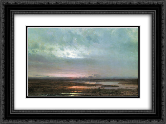 Sundown over a marsh 24x18 Black Ornate Wood Framed Art Print Poster with Double Matting by Savrasov, Aleksey