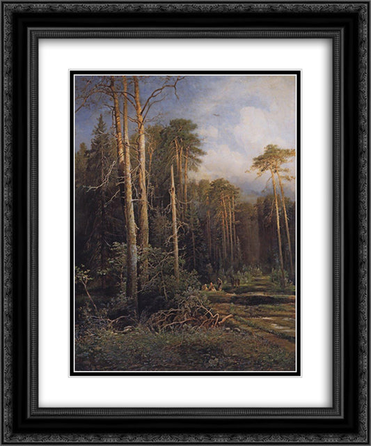 The road in the woods 20x24 Black Ornate Wood Framed Art Print Poster with Double Matting by Savrasov, Aleksey