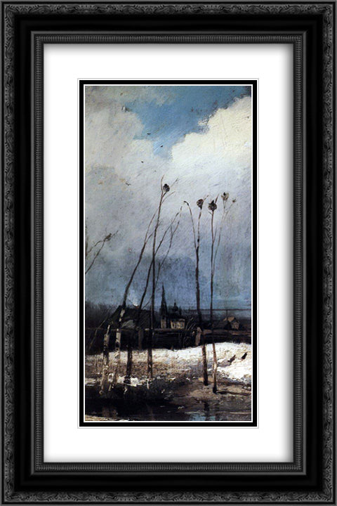 The Rooks Have Arrived 16x24 Black Ornate Wood Framed Art Print Poster with Double Matting by Savrasov, Aleksey