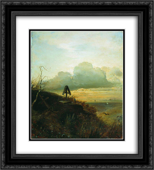 Tomb on the banks of the Volga 20x22 Black Ornate Wood Framed Art Print Poster with Double Matting by Savrasov, Aleksey