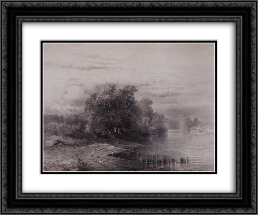 Trees by the River 24x20 Black Ornate Wood Framed Art Print Poster with Double Matting by Savrasov, Aleksey