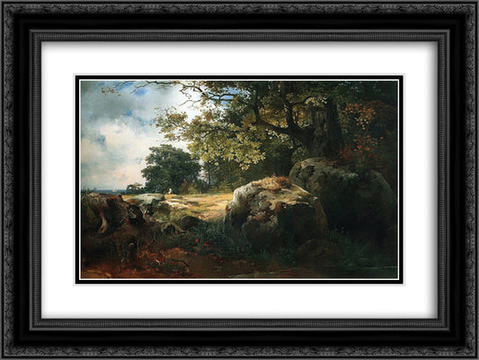 View in the Neighbourhood of Oranienbaum 24x18 Black Ornate Wood Framed Art Print Poster with Double Matting by Savrasov, Aleksey