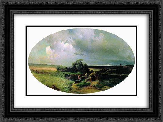 View of Moscow from Mazilova 24x18 Black Ornate Wood Framed Art Print Poster with Double Matting by Savrasov, Aleksey