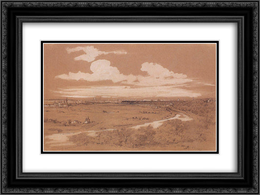 View of Moscow from Sparrow Hills 24x18 Black Ornate Wood Framed Art Print Poster with Double Matting by Savrasov, Aleksey