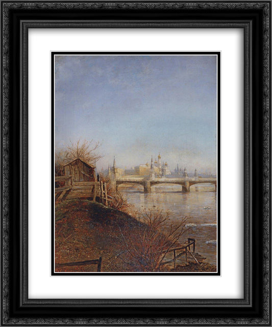 View of the Moscow Kremlin 20x24 Black Ornate Wood Framed Art Print Poster with Double Matting by Savrasov, Aleksey