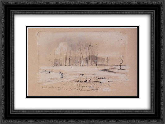 View the village Pokrovskoye feely 24x18 Black Ornate Wood Framed Art Print Poster with Double Matting by Savrasov, Aleksey