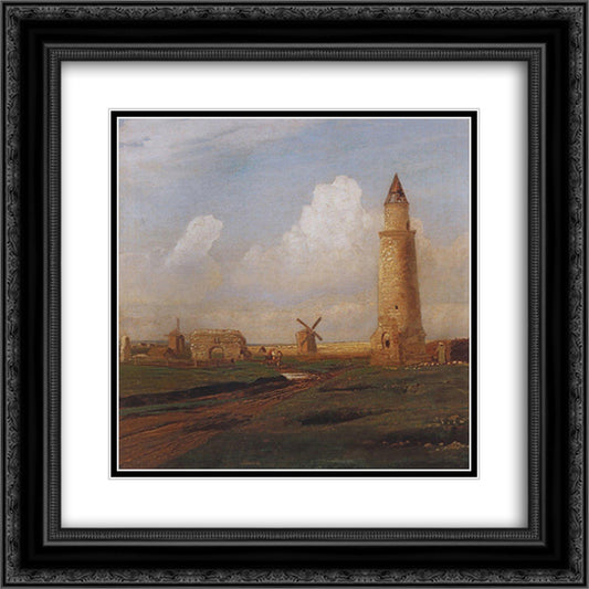 Village Bulgarians. Small minaret and the ruins of the White House 20x20 Black Ornate Wood Framed Art Print Poster with Double Matting by Savrasov, Aleksey