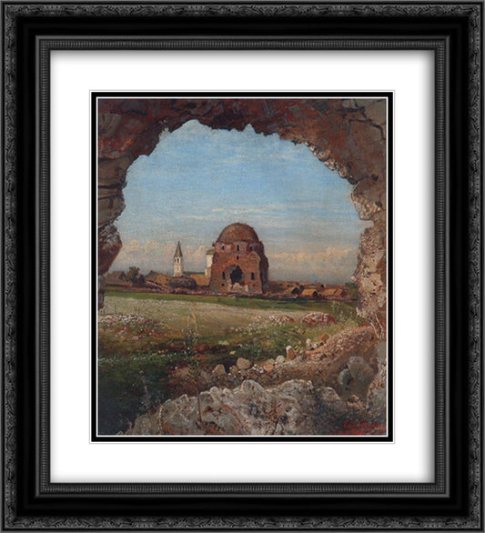 Village Bulgarians 20x22 Black Ornate Wood Framed Art Print Poster with Double Matting by Savrasov, Aleksey