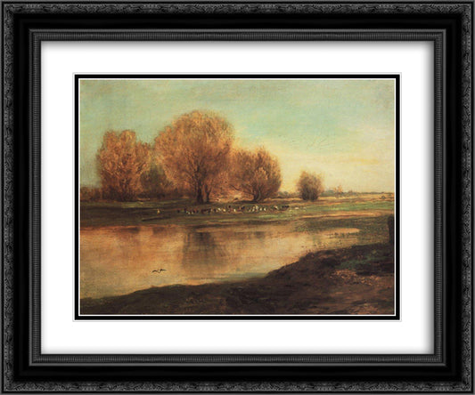 Willow by the pond 24x20 Black Ornate Wood Framed Art Print Poster with Double Matting by Savrasov, Aleksey