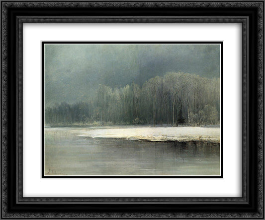 Winter landscape. Rime 24x20 Black Ornate Wood Framed Art Print Poster with Double Matting by Savrasov, Aleksey