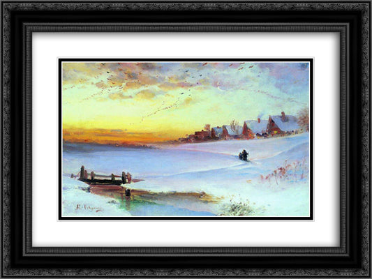 Winter Landscape (Thaw) 24x18 Black Ornate Wood Framed Art Print Poster with Double Matting by Savrasov, Aleksey