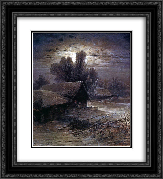 Winter Night 20x22 Black Ornate Wood Framed Art Print Poster with Double Matting by Savrasov, Aleksey