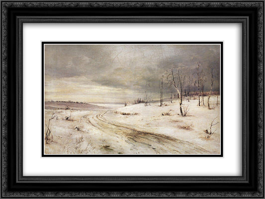 Winter road 24x18 Black Ornate Wood Framed Art Print Poster with Double Matting by Savrasov, Aleksey