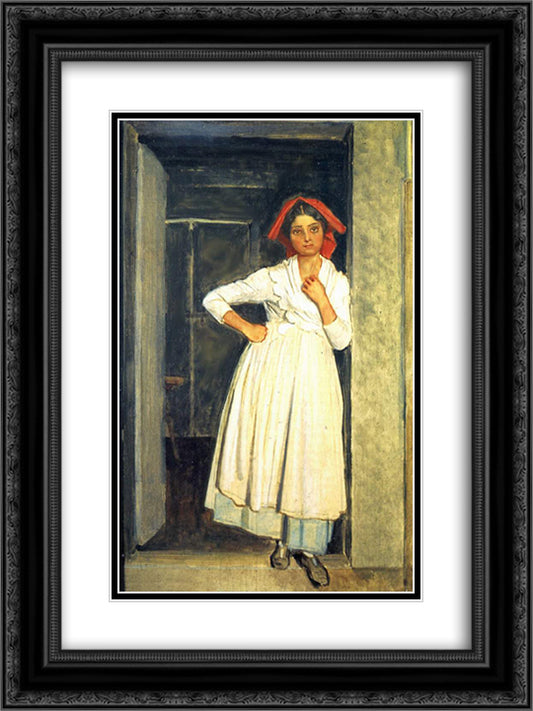 A girl from Albano standing in the doorway 18x24 Black Ornate Wood Framed Art Print Poster with Double Matting by Ivanov, Alexander